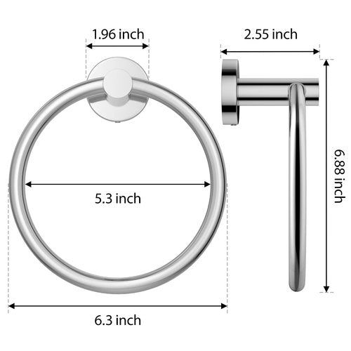 CHIKESI Towel Rings for Bathroom Wall Mount, SUS 304 Stainless Steel Hand Towel Holder, Modern Chrome Bathroom Hardware, 2-Pack