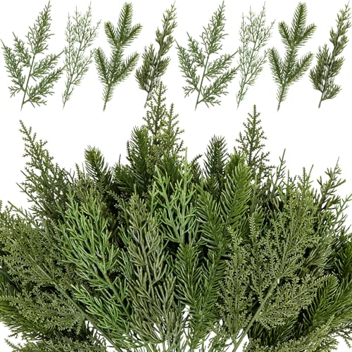 Artificial Pine Branches Set of 40 Assorted Faux Evergreen Stems for Christmas Wreaths & Garlands - Green