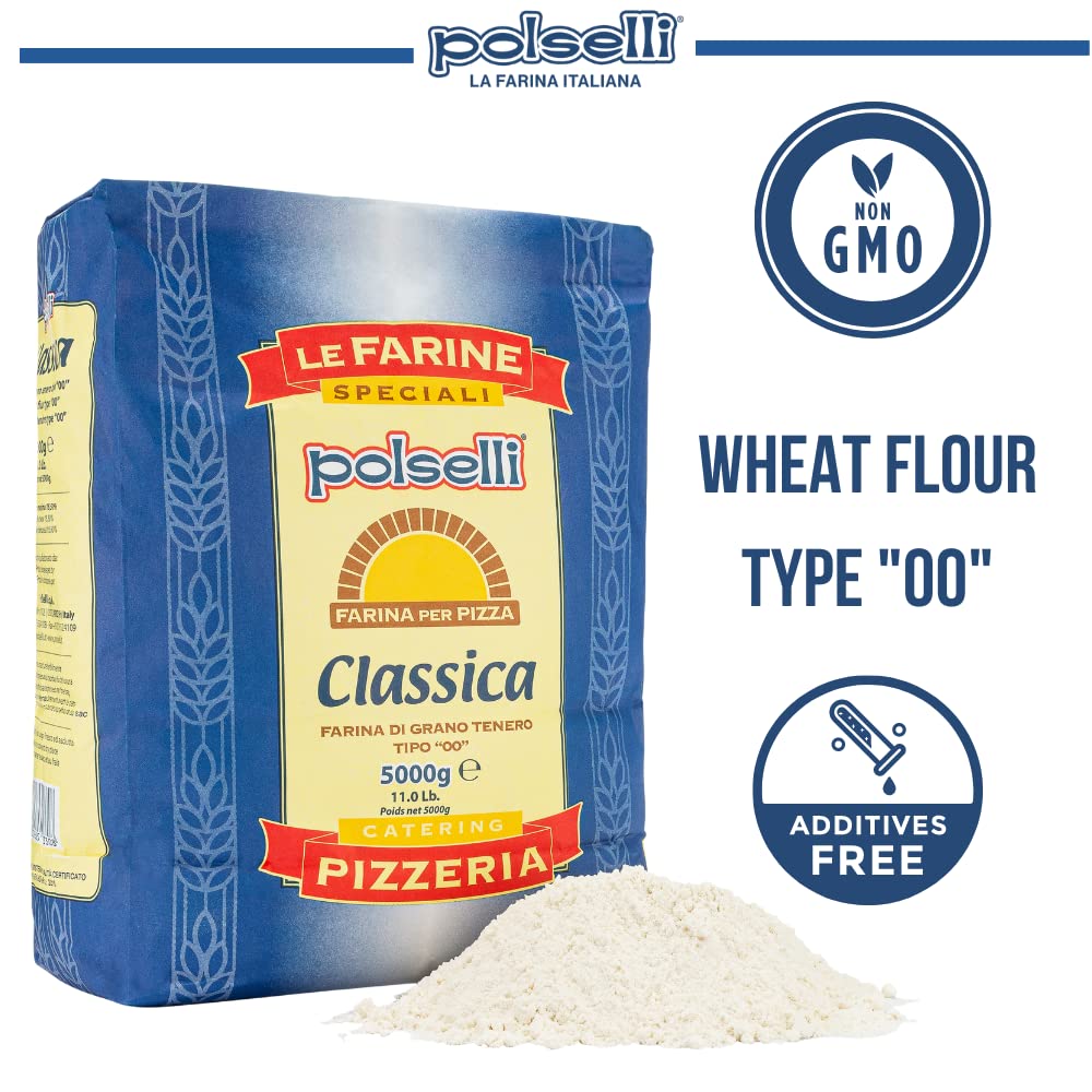 POLSELLI Double Zero Flour - Extra Fine 11 lbs | All-Natural, Unbleached & Unbromated for Pizza & Pasta