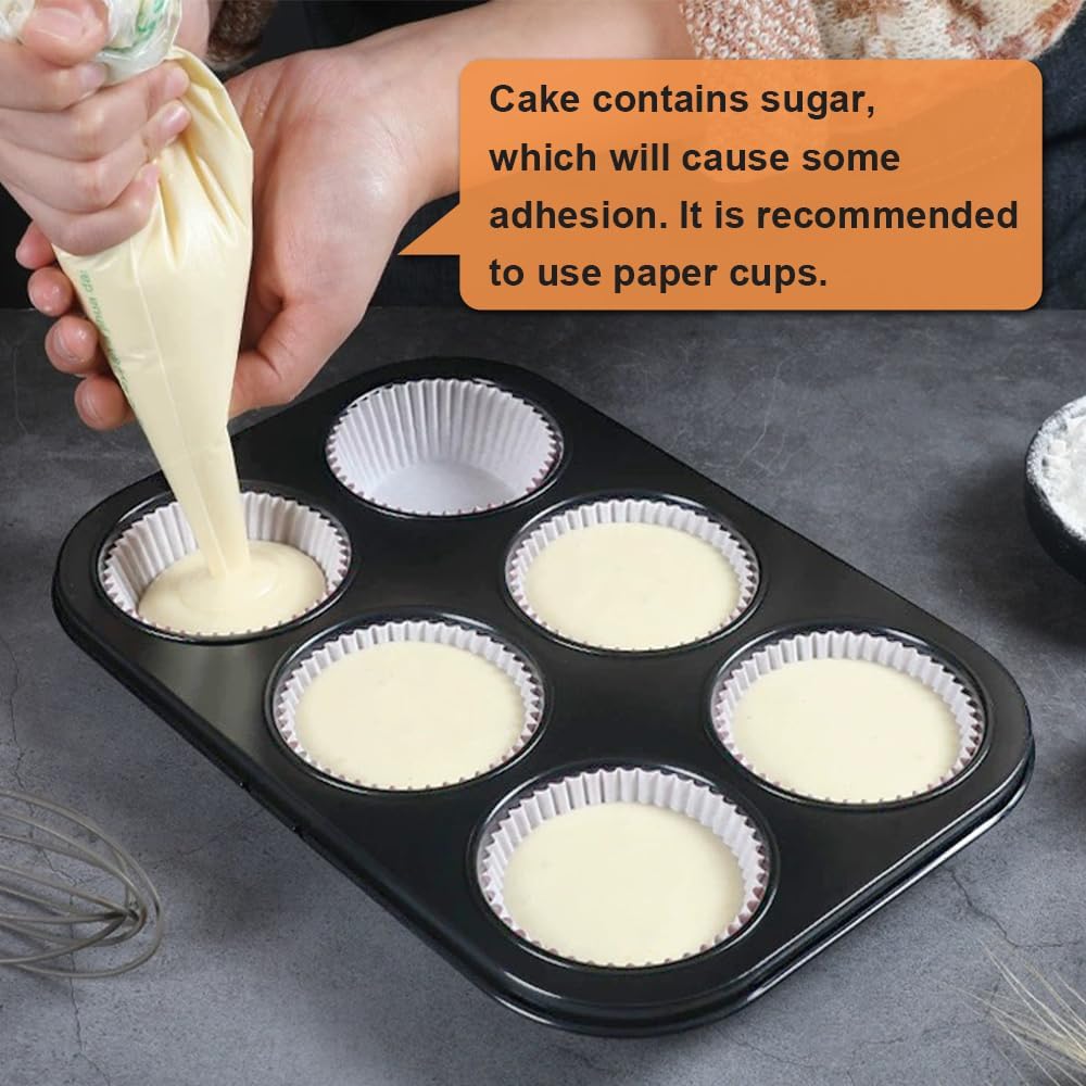 Premium Steel Muffin Pan by [Brand Name] - 2 Pack Round Baking Tray for Muffins & Cupcakes | Black, 6 Cup