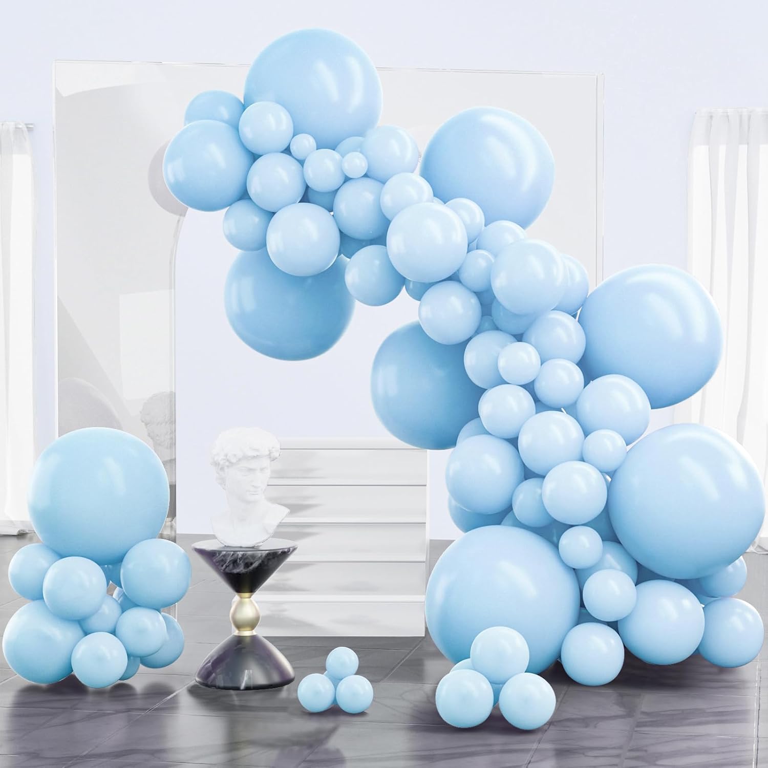 PartyWoo Baby Blue Balloons - 100pcs Assorted Sizes for Graduation & Baby Shower Decor | Light Pastel Aqua Blue
