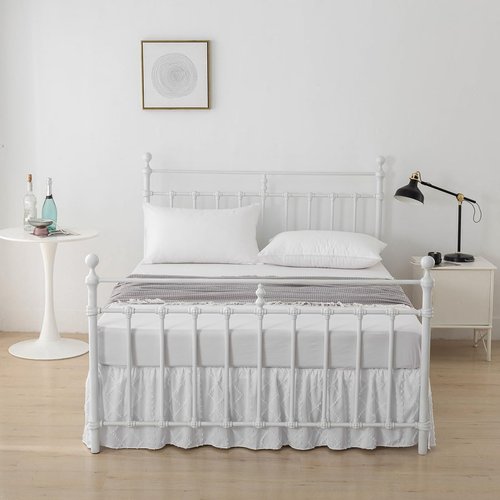 Bed Skirt Queen Size Ruffled Bed Skirt with Split Corners, 14 Inch Drop Dust Ruffle Bed Skirts with Platform, Boho Tufted Shabby Chic Full Size Bed Skirts, White
