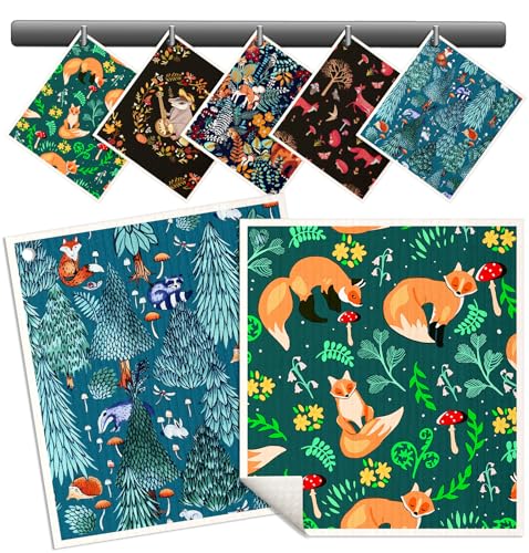 Miss Adola Swedish Dishcloths - 5 Pack Reusable Animal Forest Cleaning Cloths