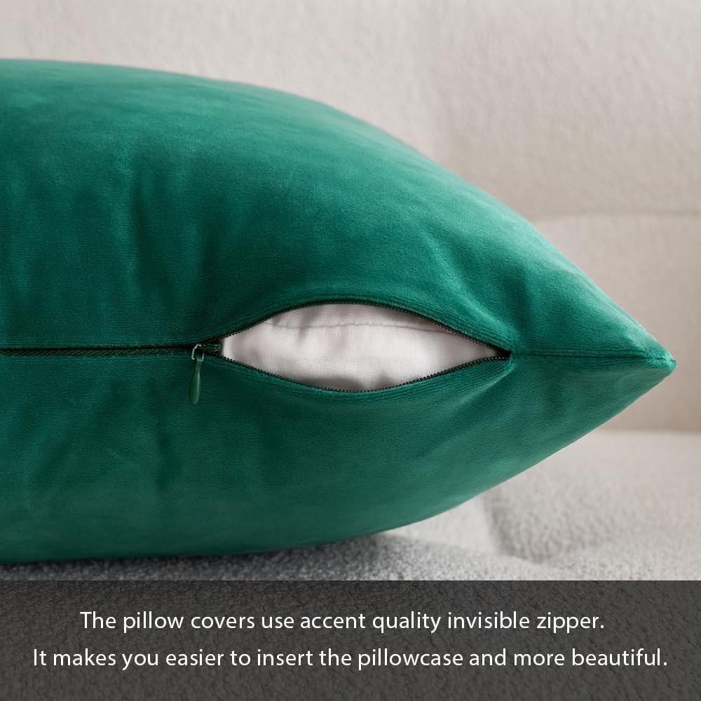MIULEE Green Velvet Throw Pillow Covers - Soft Decorative Square Cushion Cases | 12x12 Inch Set for Couch & Bedroom