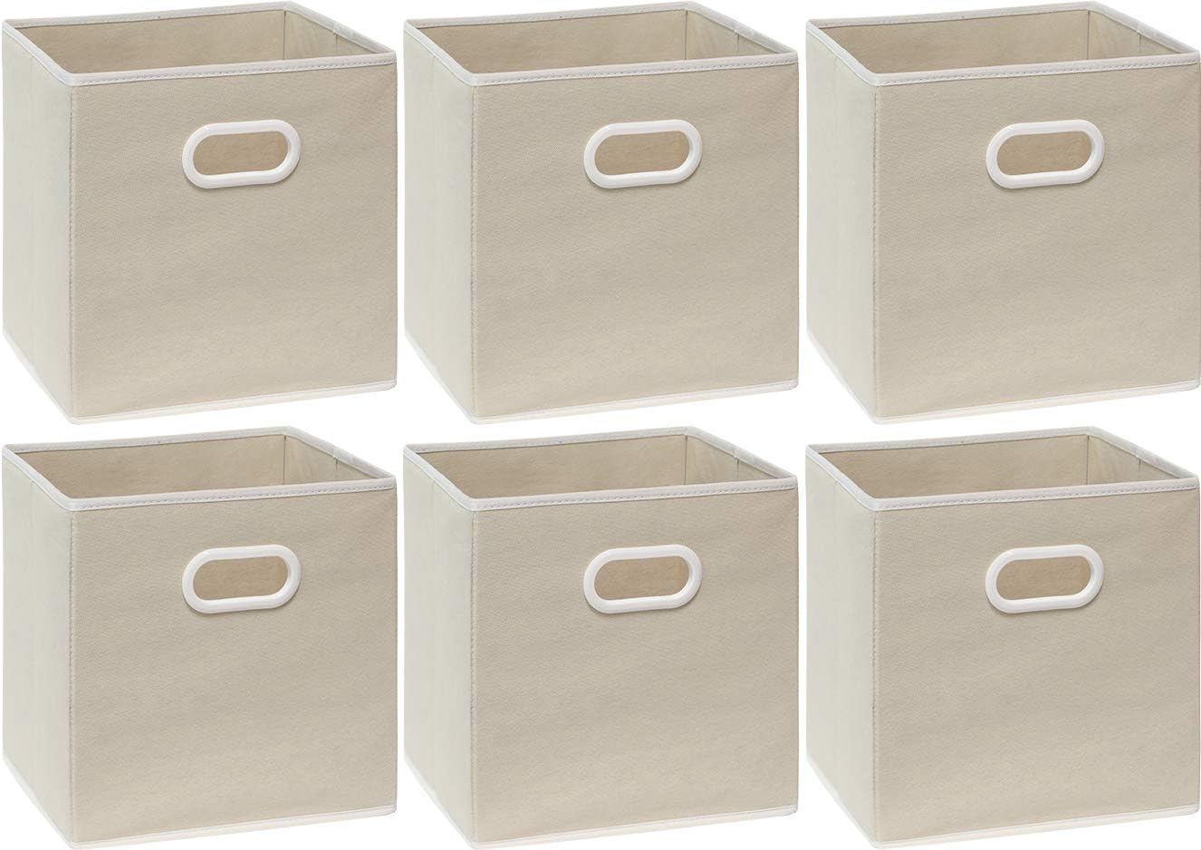 Simple Houseware Foldable Cube Storage Bins - 11-Inch Beige Fabric Organizers | 6-Pack with Handles