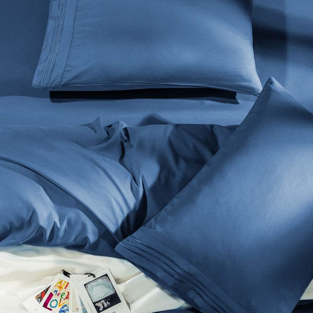 SONORO KATE Bed Sheet Set - Luxury Egyptian Microfiber 1800 Thread Count | Super Soft, Navy Blue, Queen Size, 6-Piece