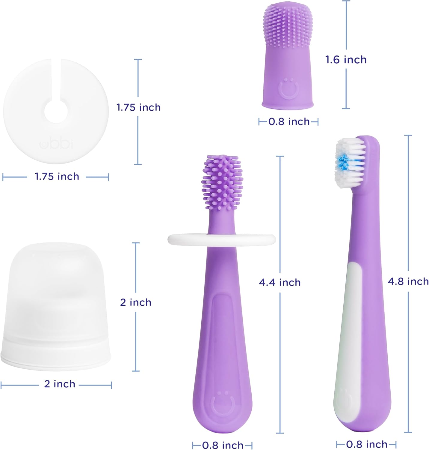 Ubbi Grow With Me Toothbrush Set - Silicone Finger Brush & 360° Soft Bristle Toothbrush | Smoothie Purple