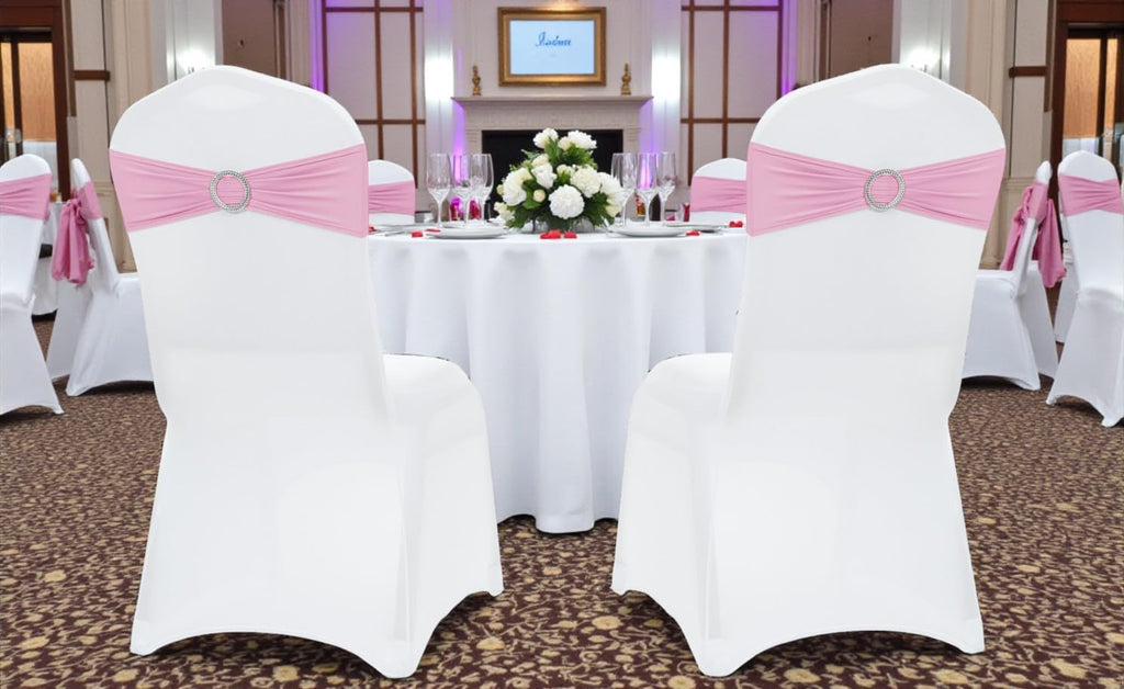 MDS Spandex Chair Sashes - Premium Stretch Covers with Buckle Slider for Weddings & Events | Blush Pink, Pack of 75