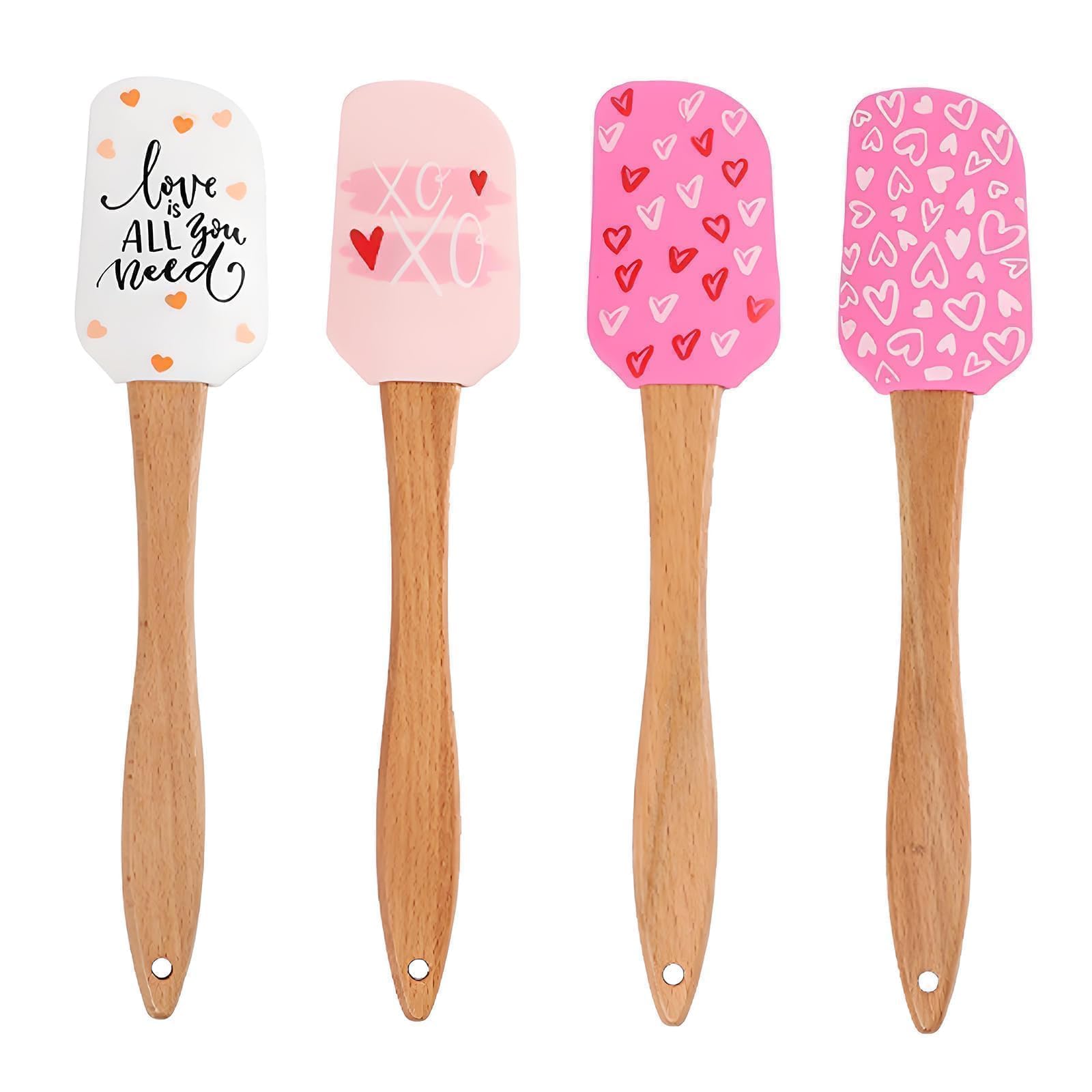 4PCS Valentine Baking Spatula Set,Non-Stick Cake Scraper Cream Spatulas,Valentine Patter Silicone Scraper Heat Resistant Holiday Pastry Spatulas Baking Essentials for Cooking,Sauteing and Mixing