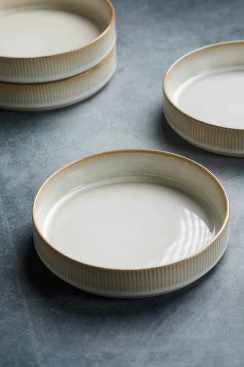 famiware 8.25" Paste Bowl Set (4 Piece) and Coffee Mug Set for 4 (12 oz) - Cappuccino White