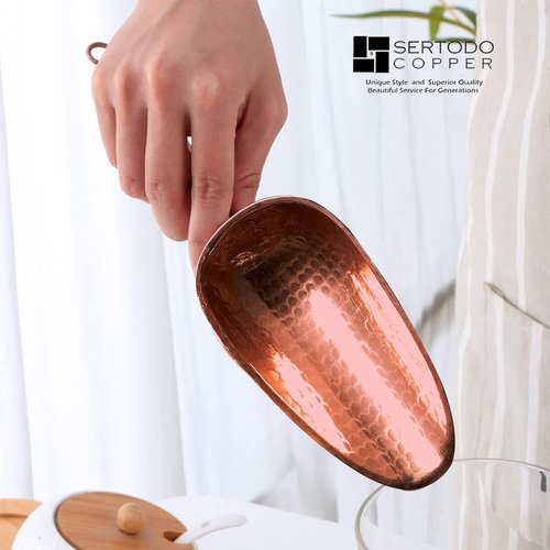 Sertodo Copper Scoop for Ice and Dry goods | Pure Copper, Heavy Gauge, Hand Hammered | Copper Handle | 10oz / 1.25 Cup Capacity
