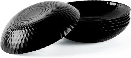 LaGlint 30 OZ Opal Glass Pasta Bowls - Set of 6 Black 8.5 Inch Round Serving Bowls | Microwave & Dishwasher Safe