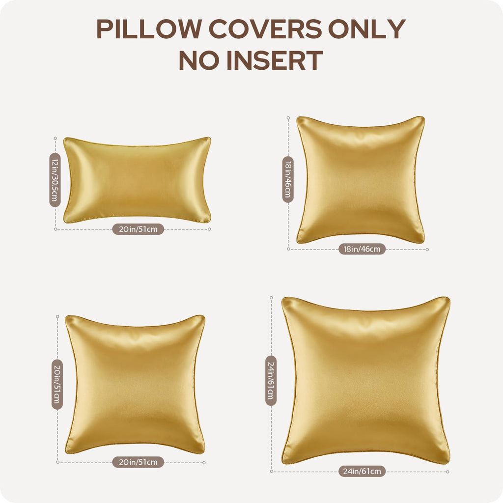 HOMEIDEAS Gold Decorative Throw Pillow Covers 18x18 Set of 2, Glossy Faux Silk Pillow Covers for Couch Sofa Bed Decor Luxury Euro Summer Cushion Covers