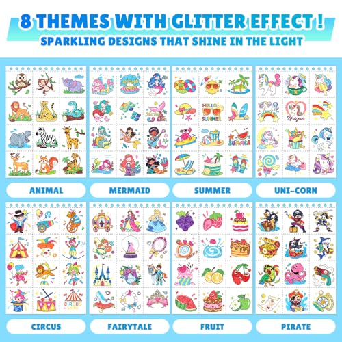 Partywind Glow & Glitter Temporary Tattoos Book for Kids - 192 Styles