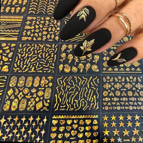 30 Sheets Gold Nail Art Stickers 3D Self Adhesive Star Flower Decals