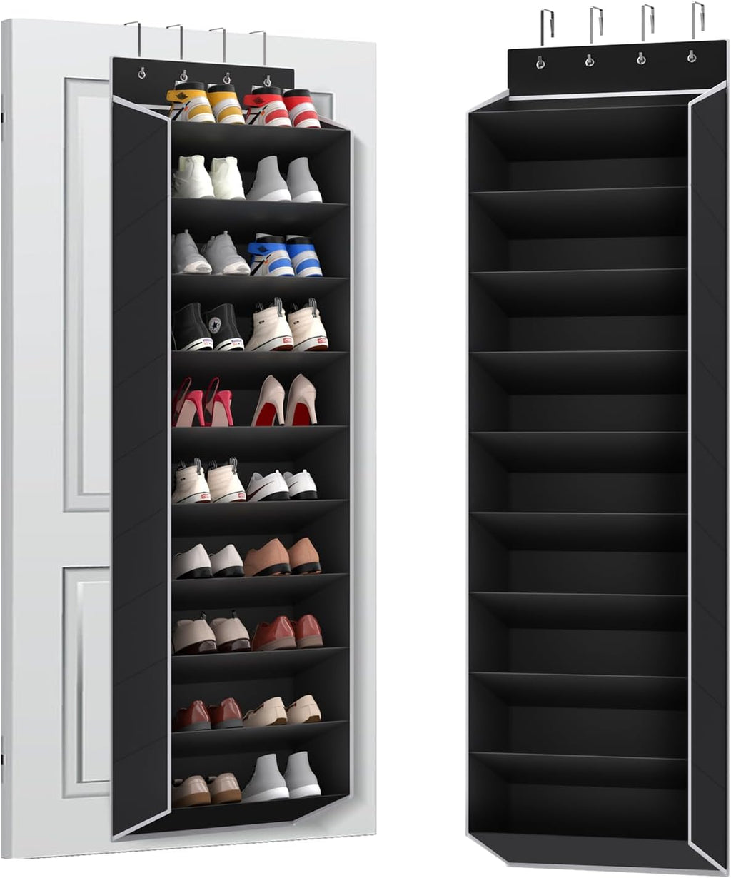 Regeleto Over The Door Shoe Organizer - 10 Tiers Storage Rack for 20 Pairs of Sneakers & Boots (Black)