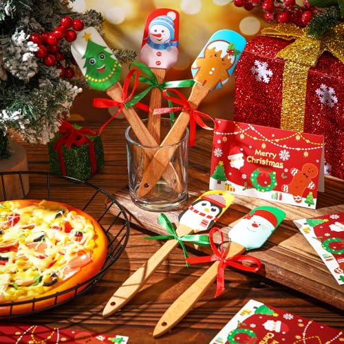 Christmas Silicone Spatula Set with Wooden Handles & Holiday Greeting Cards - 20 Pieces, Cute Style
