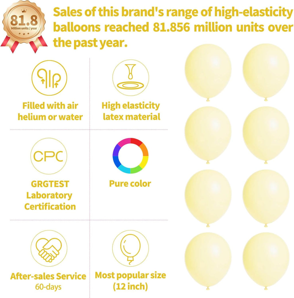 Pastel Yellow Balloons by [Brand Name] - 110 Pack 12-Inch Latex Balloons for Birthday, Baby Shower & Wedding