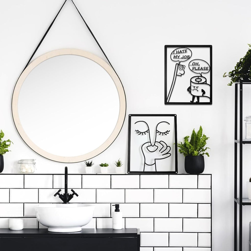 ULENDIS Funny Bathroom Wall Art Decor - Humorous Metal Face Sign for Toilet | 2 PCS Set (7.97 x 9.84 in)