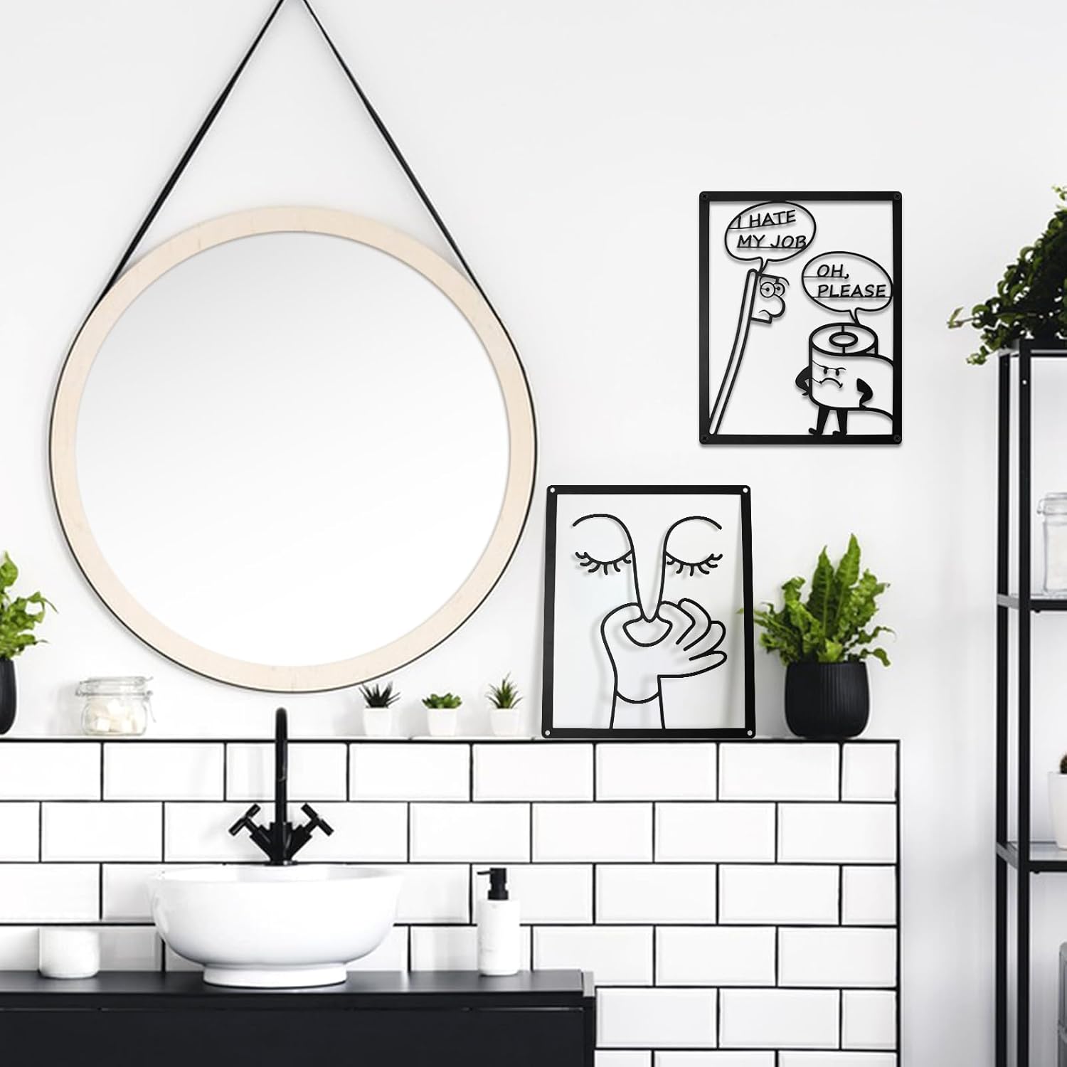 ULENDIS Funny Bathroom Wall Art Decor - Humorous Metal Face Sign for Toilet | 2 PCS Set (7.97 x 9.84 in)