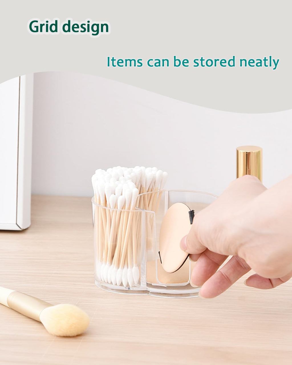 AkoSlale Clear Plastic 2-in-1 Cotton Swab Dispenser & Makeup Pad Holder - Shatterproof Bathroom Vanity Organizer Apothecary Jars for Cotton Rounds, Balls, Floss Picks, Hair Ties & Beauty Sponges
