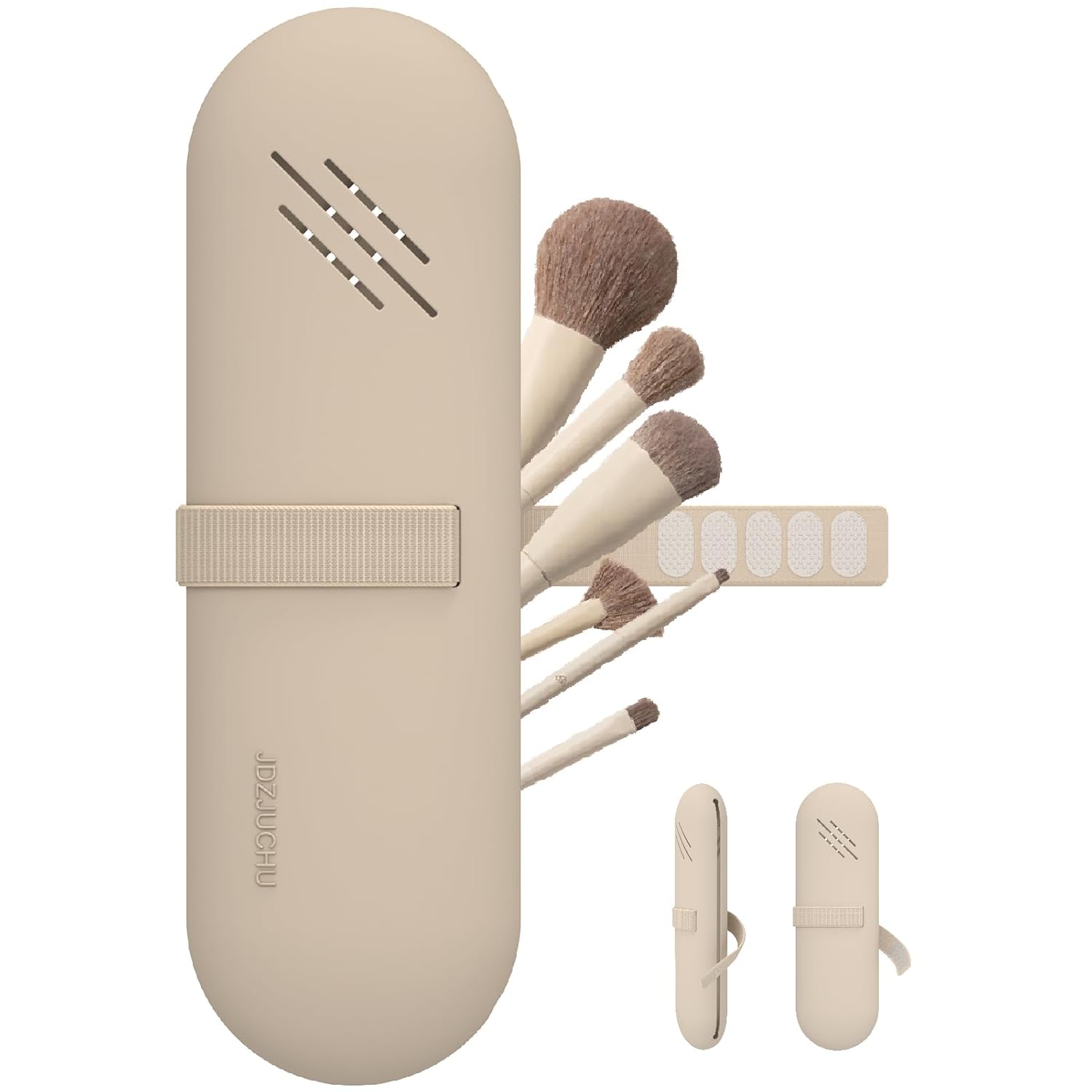 Skiennix Travel Makeup Brush Holder - Stylish Cosmetic Organizer Bag in Walnut Color