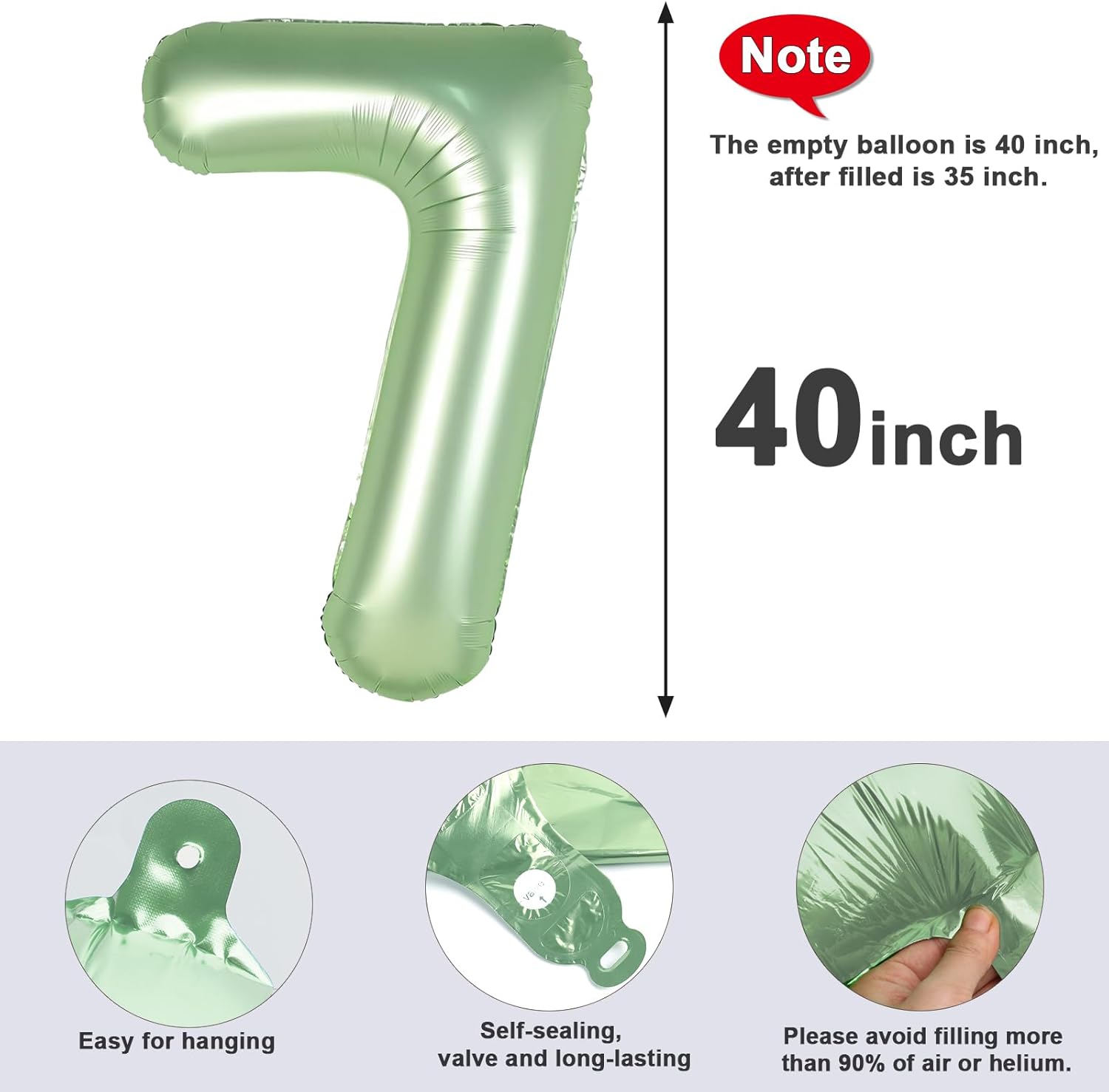 Skiennix 40-Inch Olive Green Balloon Number - Perfect for 7th Birthday, Engagements & Weddings