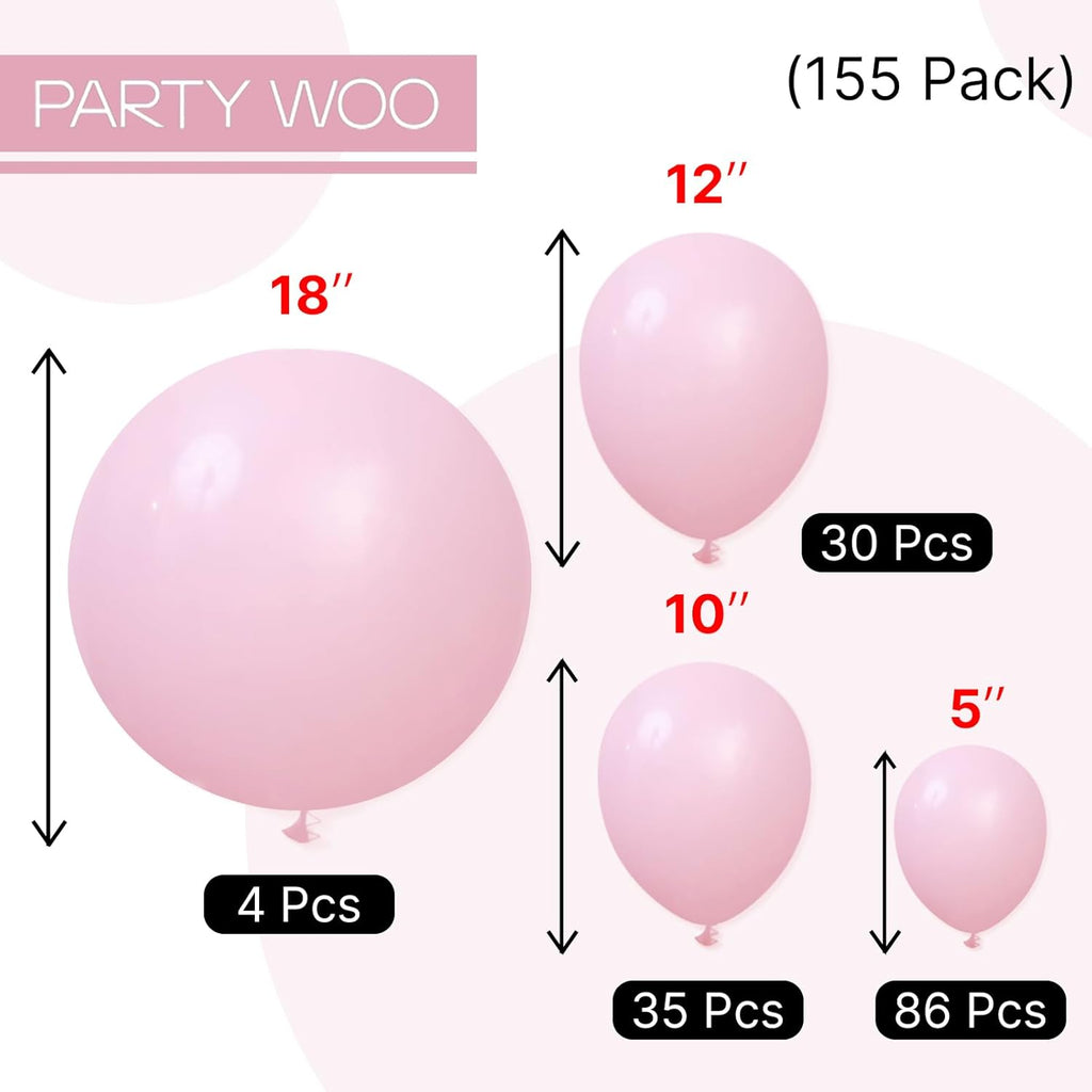 PartyWoo Light Pink Balloon Arch Kit - 155pcs in Various Sizes for Baby Showers & Birthday Parties