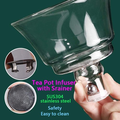 RORA Lazy Kungfu Glass Tea Set Semi Automatic Drip Rotating with Infuser Glass Teapot Set (6 cups)