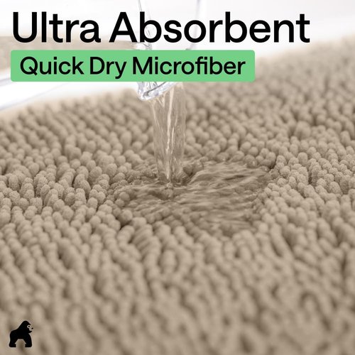 GORILLA GRIP Bath Rug Mat - Thick Absorbent Chenille | Quick-Dry Microfiber, 60x24, Gray Beige
