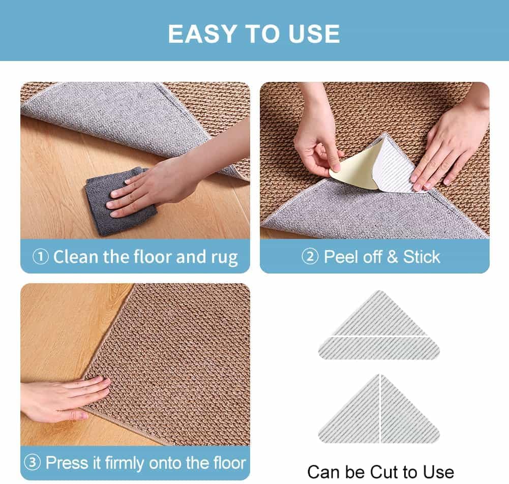 Rug-Gripper Anti-Slip Rug Pads - Extra Sticky Grippers for Tile & Hardwood Floors | 12x12cm, 4 Pieces