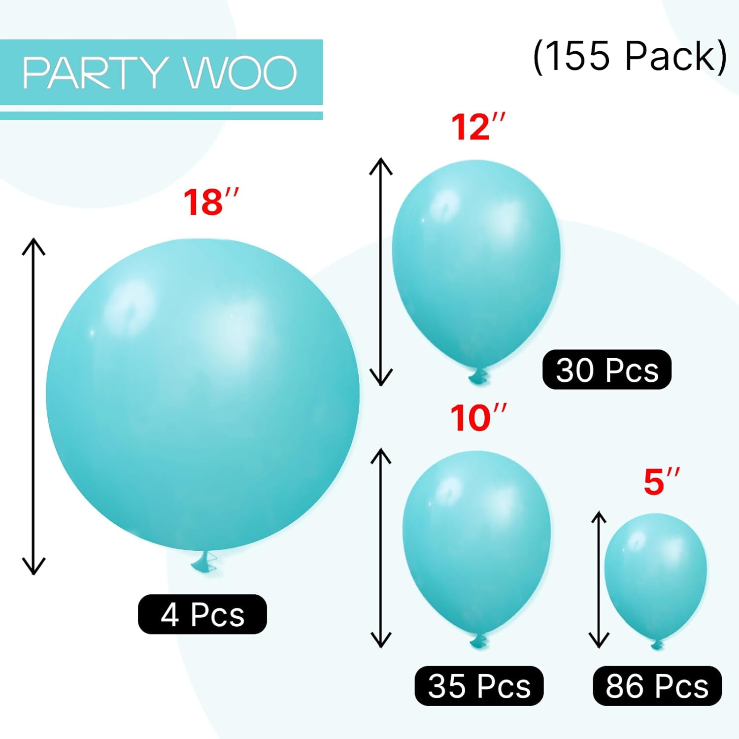 PartyWoo Teal Balloon Arch Kit - 155pcs in Various Sizes for Baby Showers, Gender Reveals & Birthday Parties