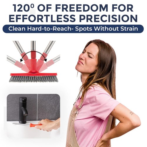 Grout Brush with Long Handle & Hard Bristle Crevice Cleaning Brush, Grout Cleaner for Tile Floors, Floor Scrubber for Tile Grout Line, Household Use, Multipurpose Gap Cleaning Tools by Foxtrot Living