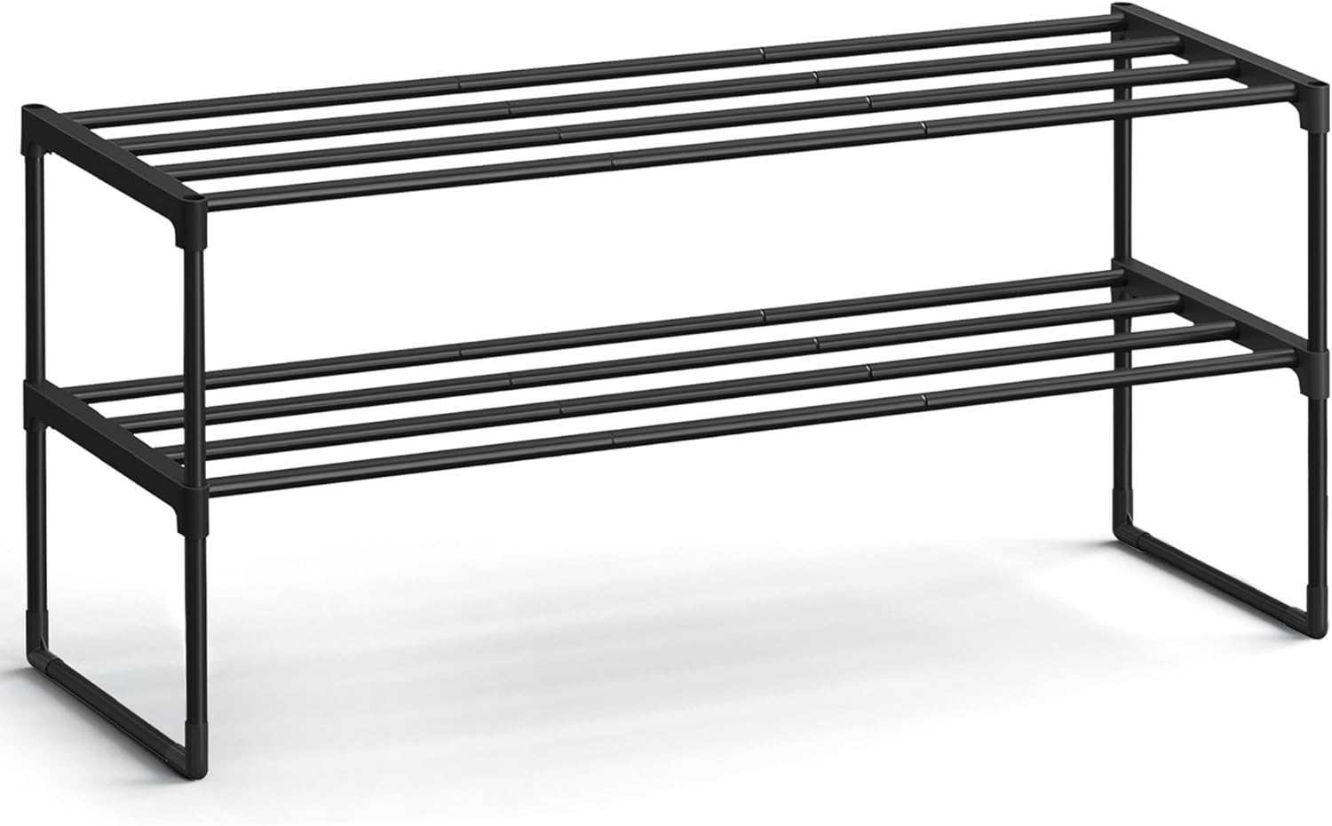 SONGMICS 2-Tier Shoe Rack - Stackable Metal Organizer for 12-15 Pairs | Black, 11.8 x 36.2 x 14.6 Inches