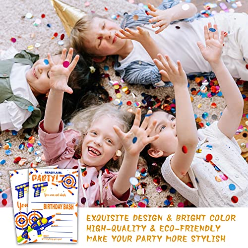 Dart Gun Birthday Invitations with Envelopes, Blasters Battle Theme 20 Pack
