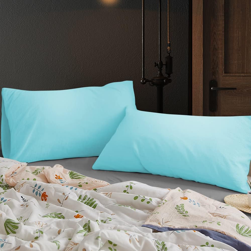 BEDSUM Microfiber Pillowcases Set of 2 - Soft, Wrinkle-Resistant, Easy Care | Aqua, 20x26 Inches
