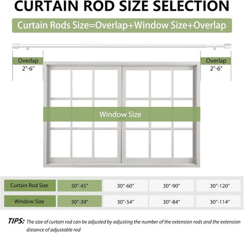 Adjustable 5/8” Diameter Curtain Rods by [Brand Name] - 30-45 Inch for Small Windows | White, 2 Pack
