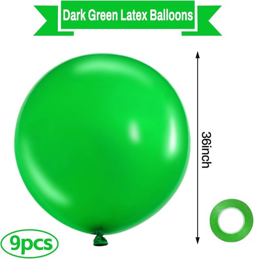 LEEZZIZZ 36-Inch Green Giant Balloons - Jumbo Latex Balloons for Kids' Party & Wedding Decor | 9 Pack