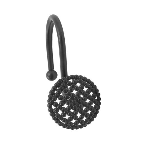 Dylrauoza Black Shower Curtain Hooks, 12 Pack Modern 3D Beaded Decorative Shower Curtain Rings, Rust Proof Heavy Duty Metal Shower Hangers for Bathroom Rods