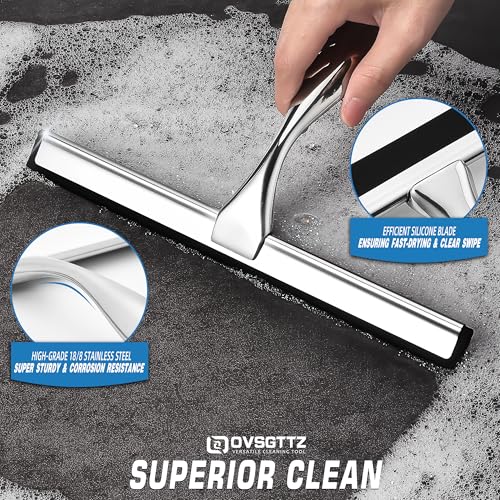 SSTOOHL 10-Inch Stainless Steel Shower Squeegee with 2 Adhesive Hooks