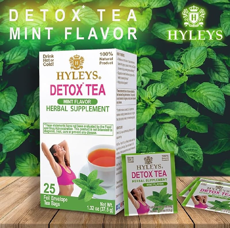 Hyleys Detox Tea - Green Tea with Mint, Ginger & Fennel - 25 Bags