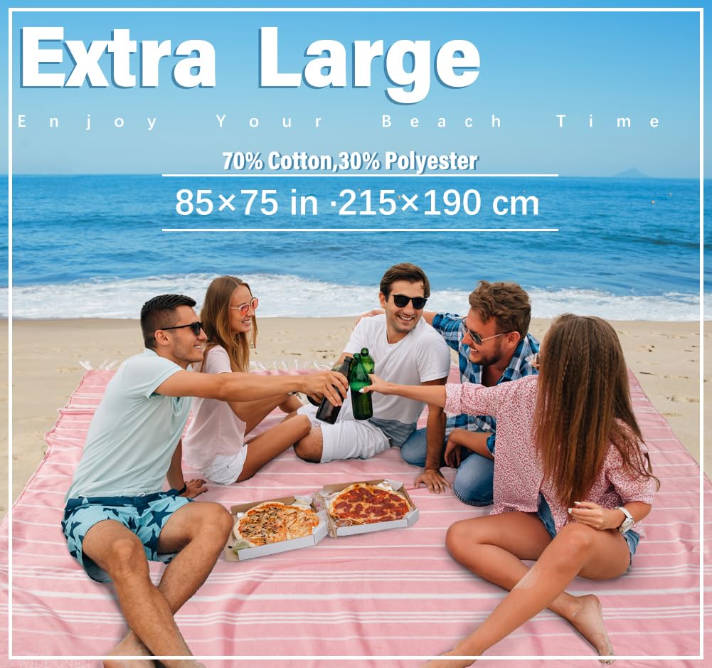 Widdonen Giant Turkish Beach Towel Blanket 85x75 Cotton XXL Extra Large Oversided Bath Pool Blankets XL Huge Bed Sand Free Throw Towels Picnic Outdoor Big Quilt Necessities Cloud Gifts for Adult Pink