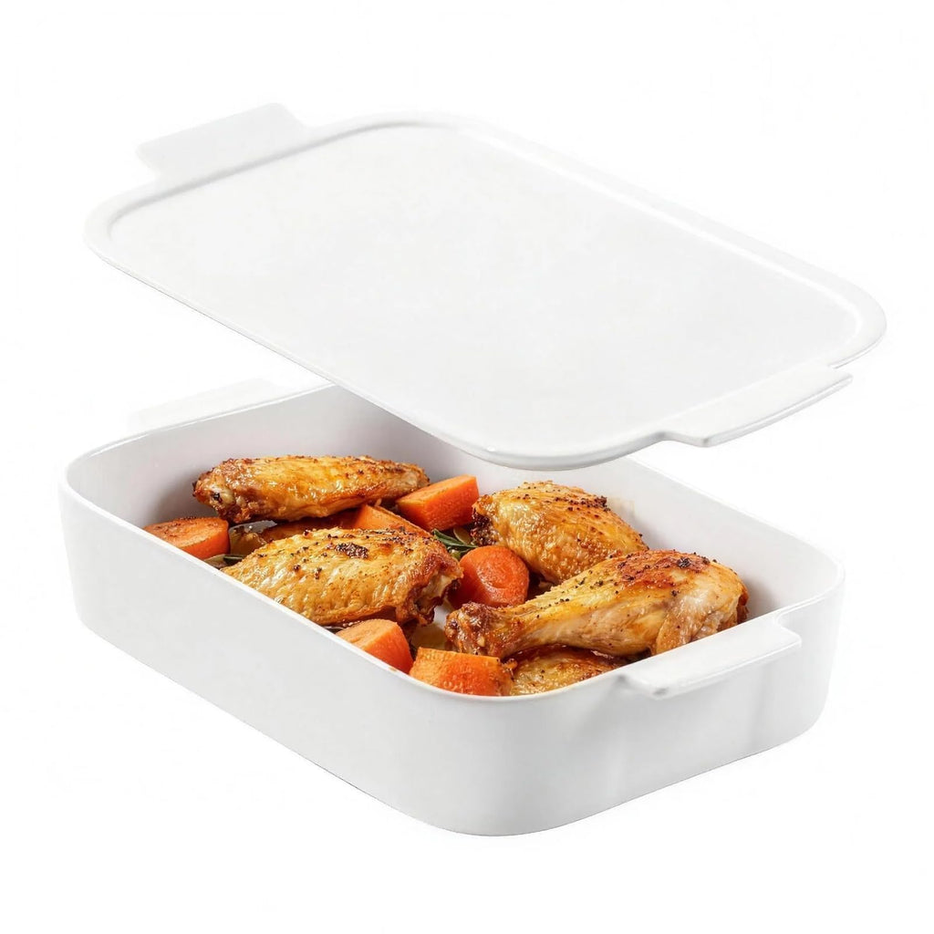 Abestware Baking Dish, 9x13 White Casserole Dish with Lid, Ceramic Baking Dish for Oven, 4.5 Quarts Lasagna Pan, Oven Safe Ceramic Bakeware