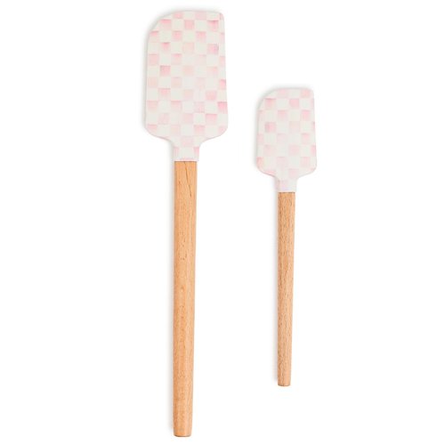 MACKENZIE-CHILDS Set of 2 Spatulas, Silicone Kitchen Spatula Set, Pink-and-White Rosy Check