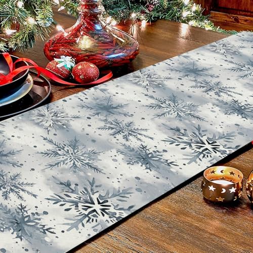 Winter Snowflake Christmas Table Runner 13x120 Inch Watercolor Farmhouse Decor
