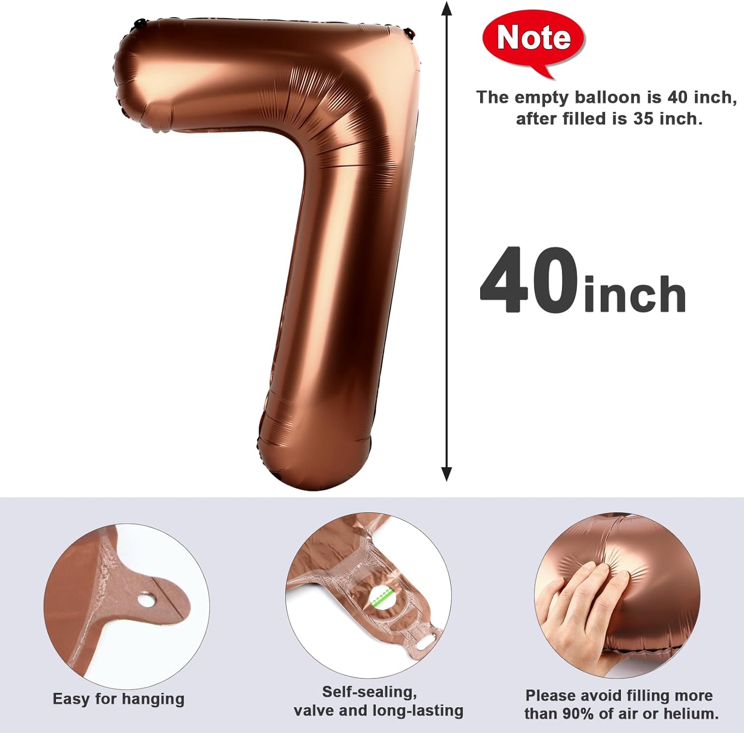 Skiennix 40-Inch Balloon Number 7 - Coffee Brown Birthday Decor for Engagements & Celebrations