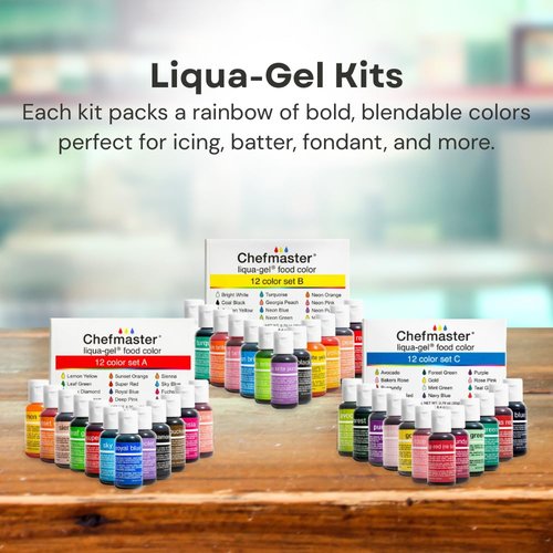 Chefmaster - Liqua-Gel Food Coloring - 12 Vibrant Colors Set - Fade Resistant & Easy to Blend - Made in the USA