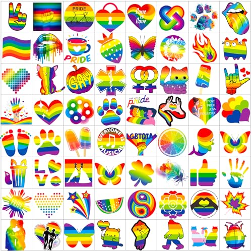 Pride Temporary Tattoos - 20 Sheets LGBT Rainbow Stickers for Adults