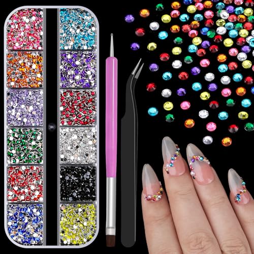 4000pcs 2mm Flatback Nail Art Rhinestones with Tweezers and Brush