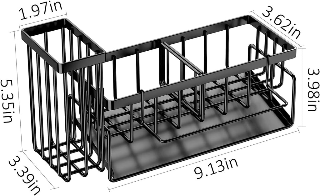 Skiennix Sponge Holder & Sink Caddy Organizer - Rustproof Kitchen Storage Solution (Carbon Black)